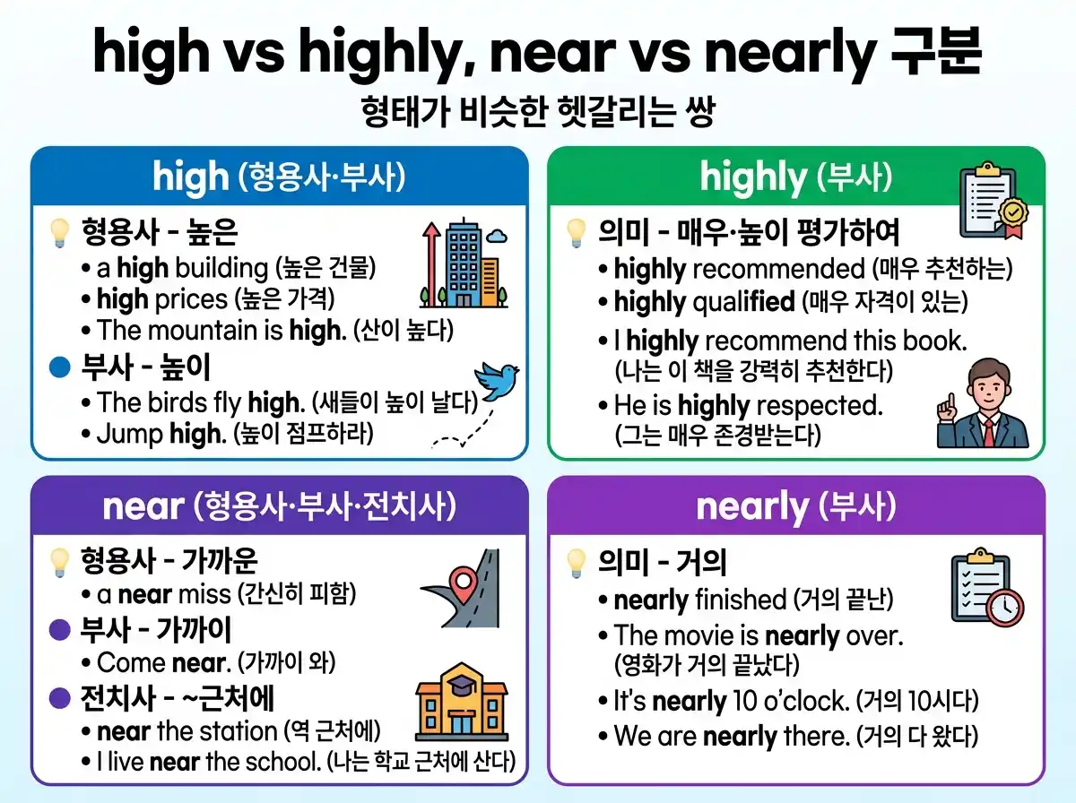 high vs highly, near vs nearly 구분 — 형태가 비슷한 헷갈리는 쌍 완벽 정리
