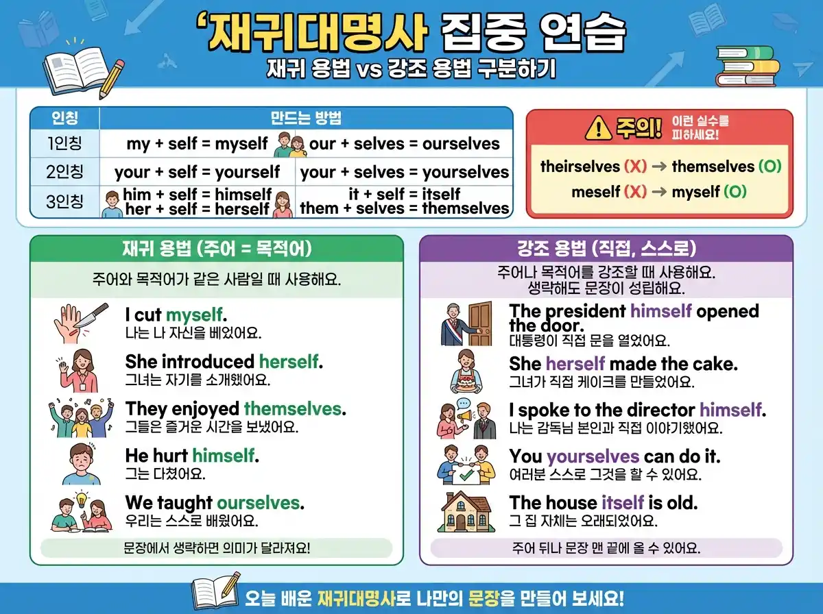 재귀대명사 집중 연습 — 재귀 용법 vs 강조 용법 구분하기