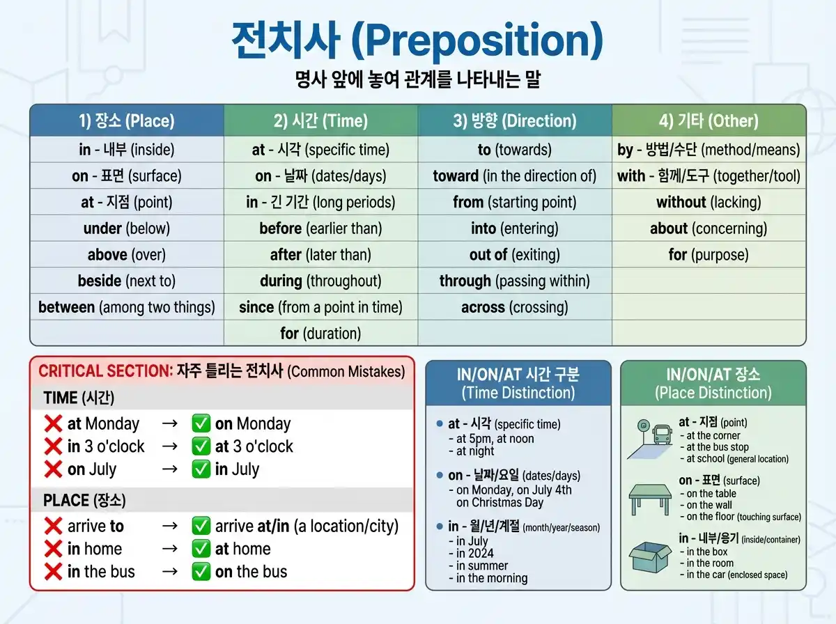 전치사(Preposition) — 장소·시간·방향·기타