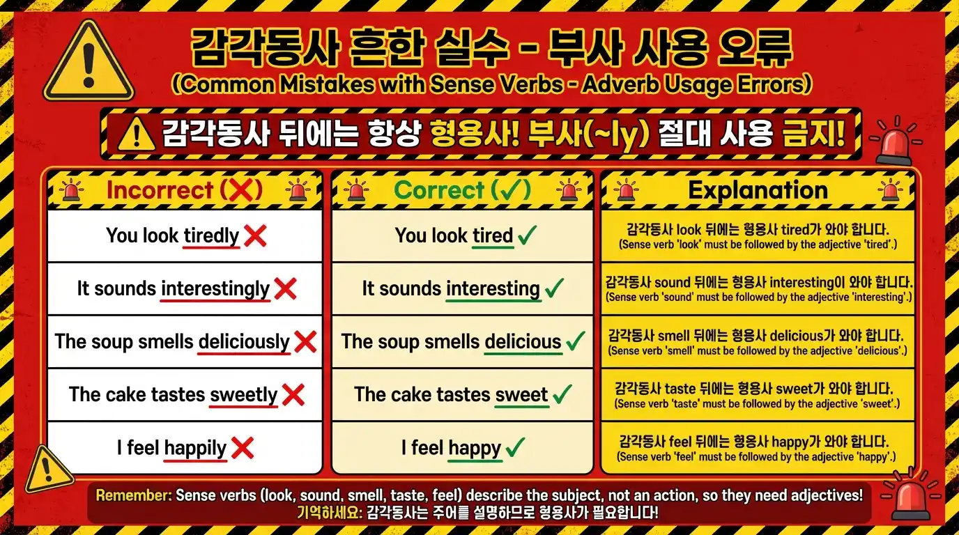 감각동사 흔한 실수 - 부사 사용 오류
