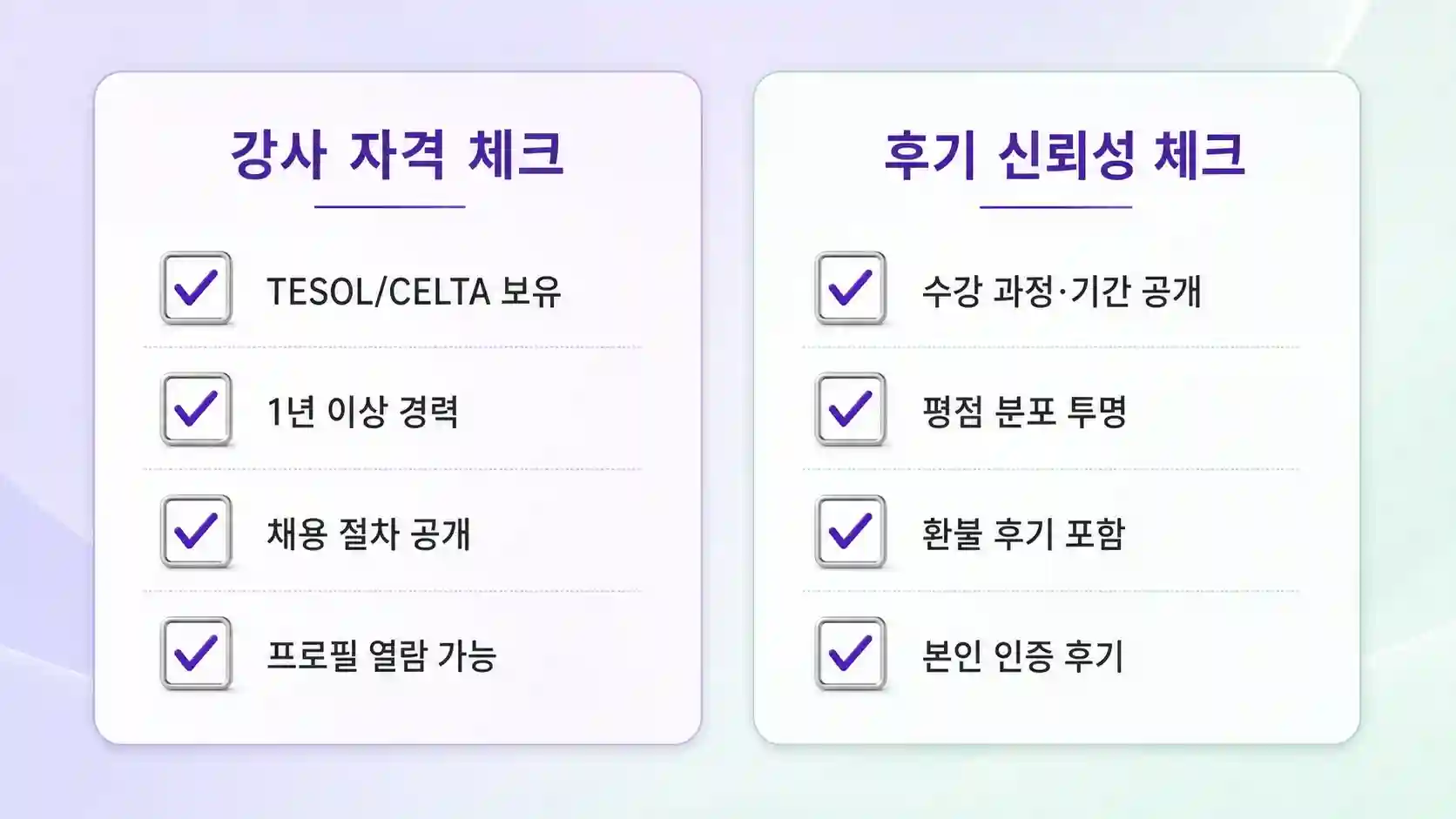 영어학원 강사 자격과 후기 신뢰성 확인 체크리스트