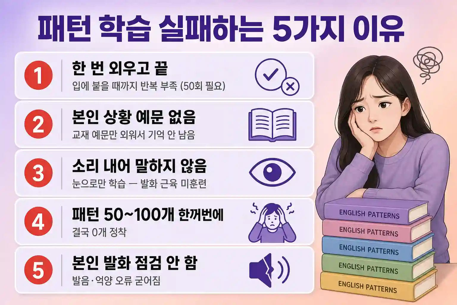 한국인 영어회화 패턴 학습 실패 5가지 이유 체크리스트