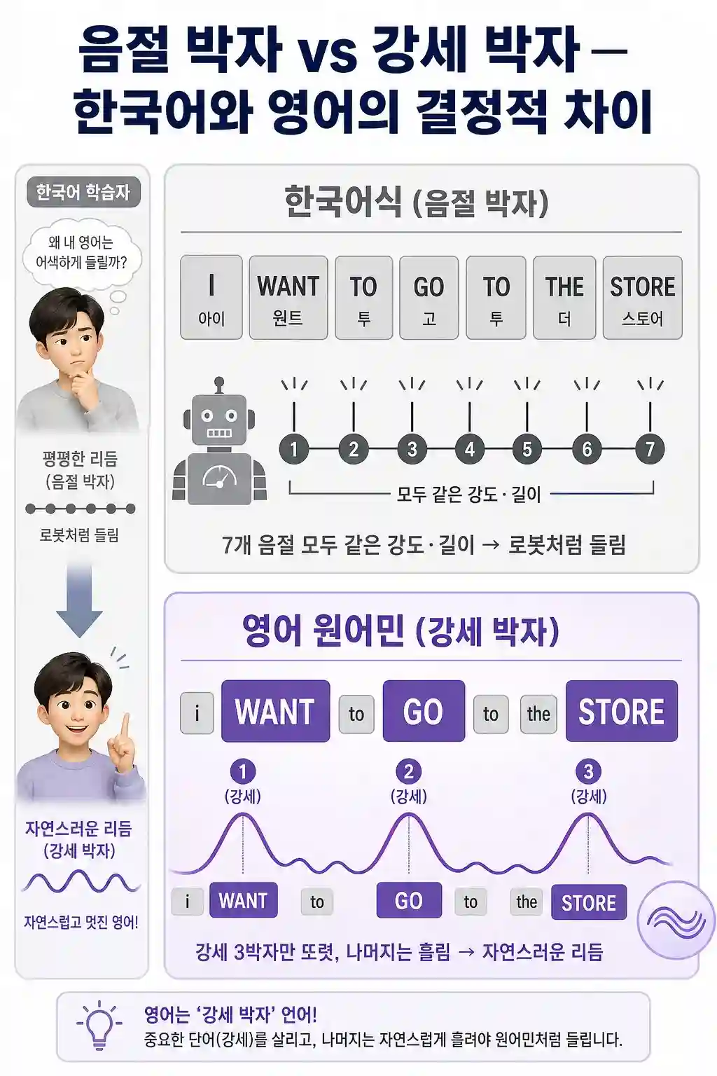 한국어 음절 박자와 영어 강세 박자 리듬 비교