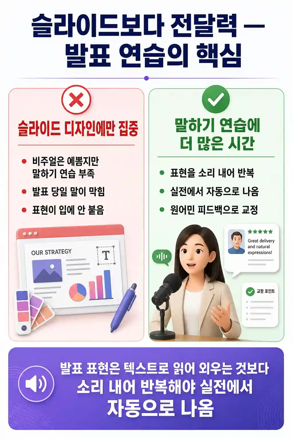 슬라이드보다 전달력 — 영어 발표 연습의 핵심