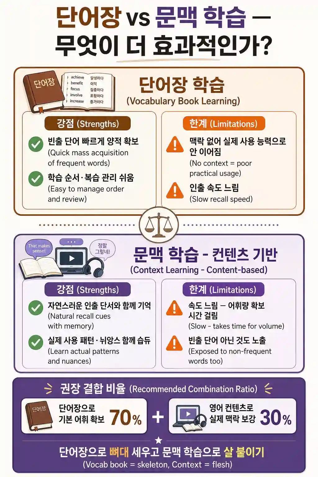 영어 단어장 학습과 문맥 학습 비교