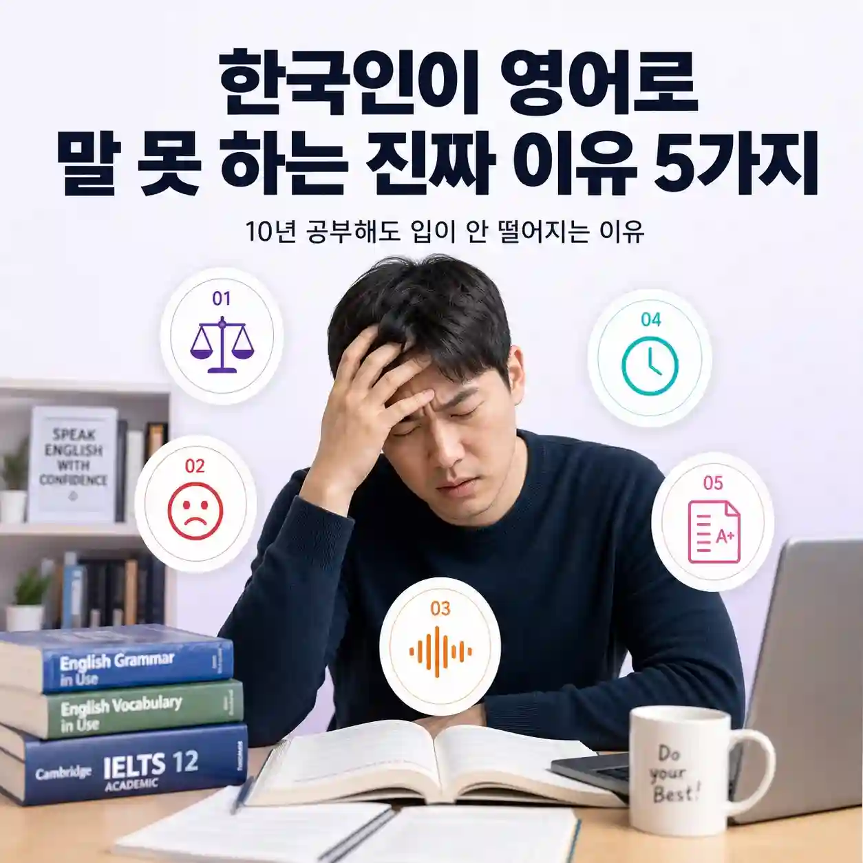 한국인이 영어로 말 못 하는 진짜 이유 5가지 — 10년 공부해도 입이 안 떨어지는 원인