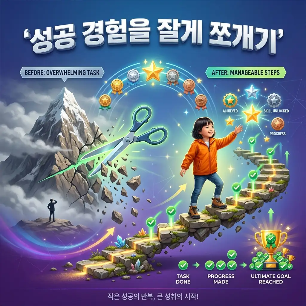영어 흥미를 되살리는 첫걸음으로 성공 경험을 잘게 쪼개는 방법 도식
