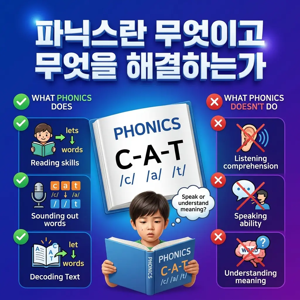 파닉스가 무엇이고 무엇을 해결해 주는지 설명한 개념 도식