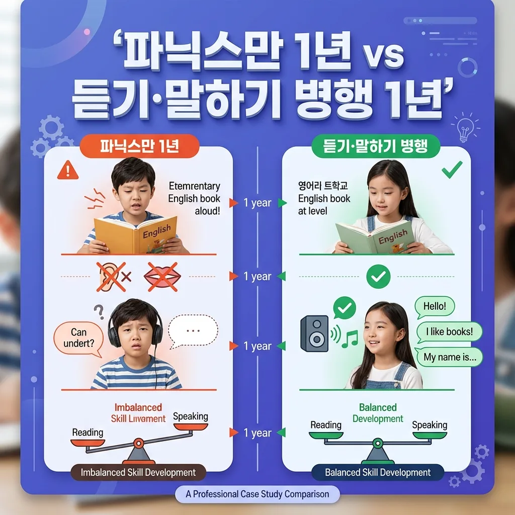 파닉스만 1년 한 아이와 듣기 말하기를 병행한 아이의 Before After 비교