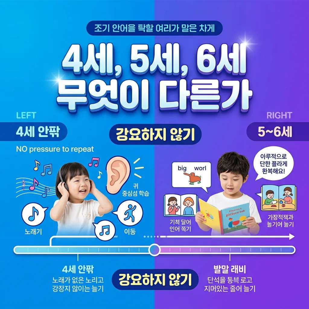 4세 5세 6세 유아의 영어 노출 차이를 비교한 연령별 도표