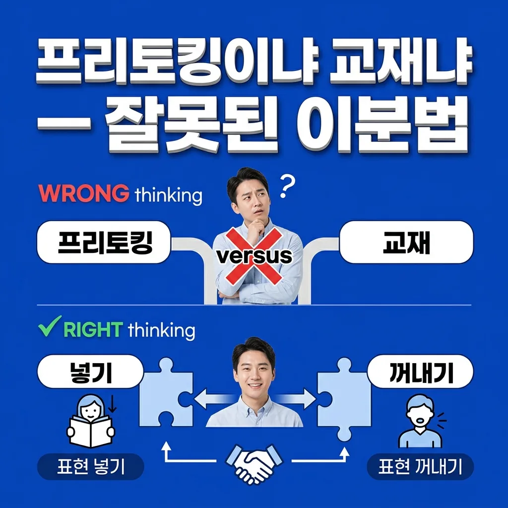 프리토킹이냐 교재냐 하는 이분법이 잘못된 이유를 보여주는 인포그래픽