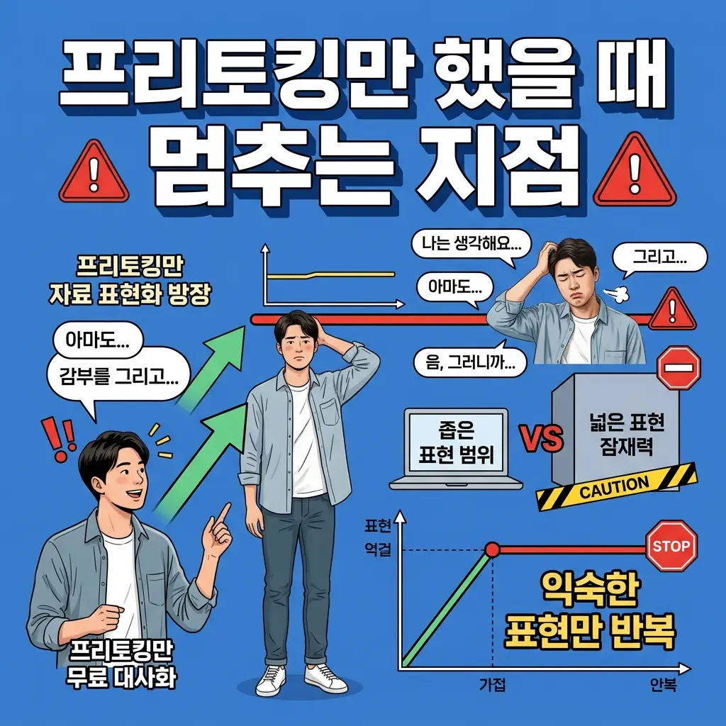 프리토킹만 했을 때 실력이 멈추는 지점을 보여주는 도식