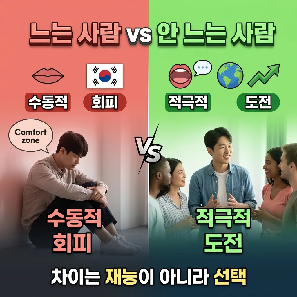 같은 현지에서도 영어가 느는 사람의 차이를 보여주는 비교 인포그래픽