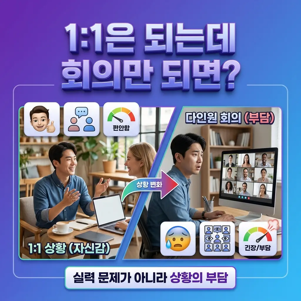 영어는 어느 정도 하는데 화상회의만 되면 굳는 이유를 보여주는 인포그래픽