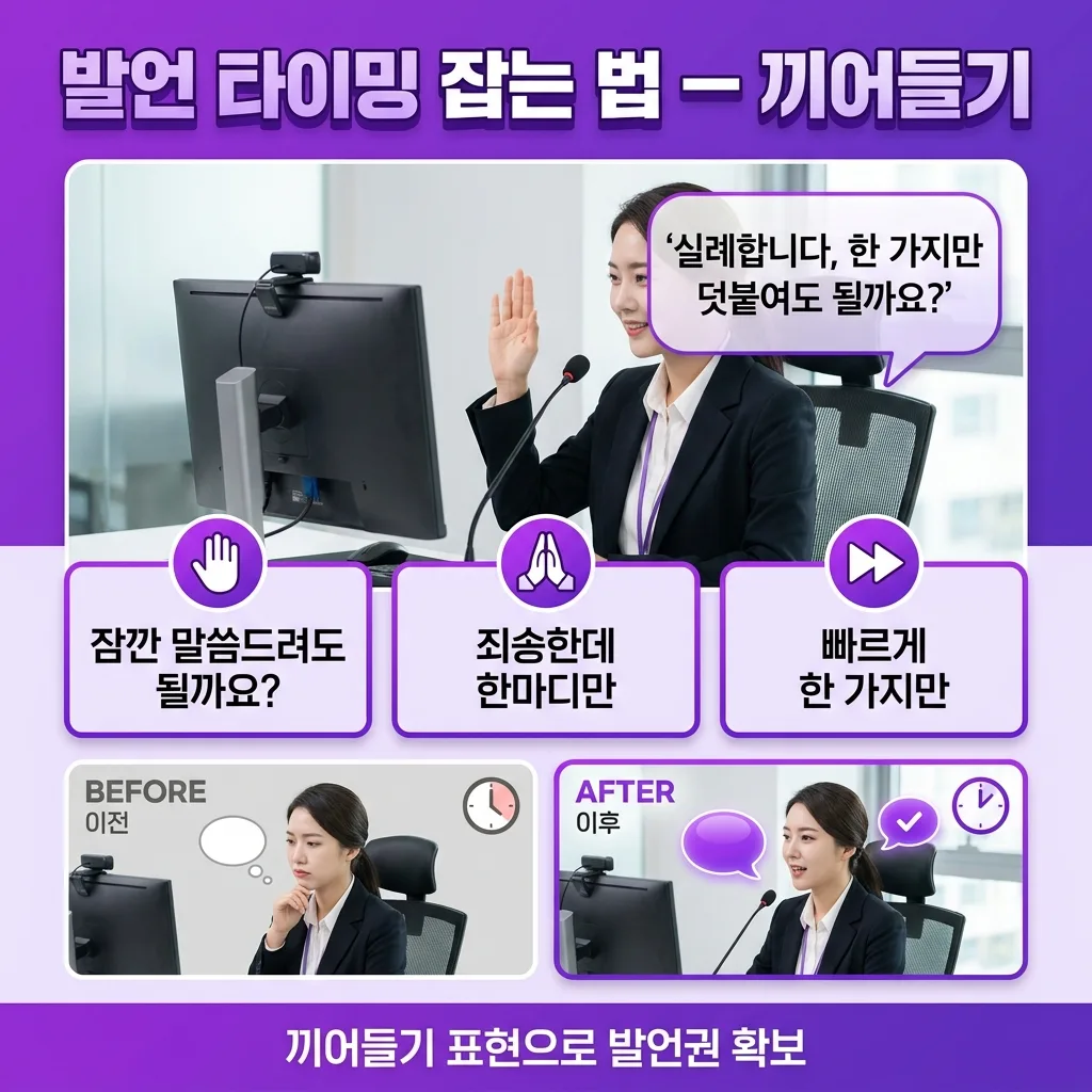 영어 화상회의에서 발언 타이밍을 잡고 끼어드는 표현 모음 카드
