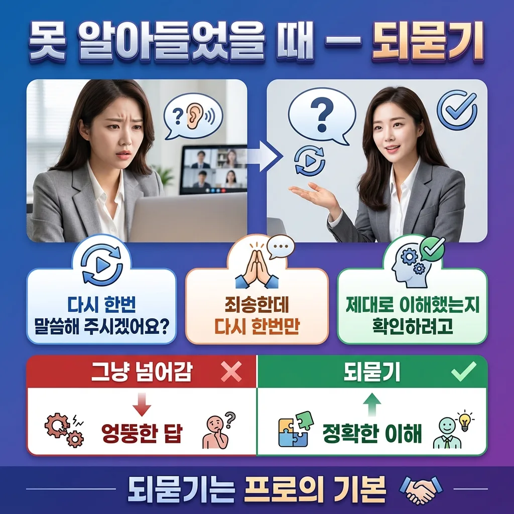 못 알아들었을 때 자연스럽게 되묻는 영어 표현 모음 도표