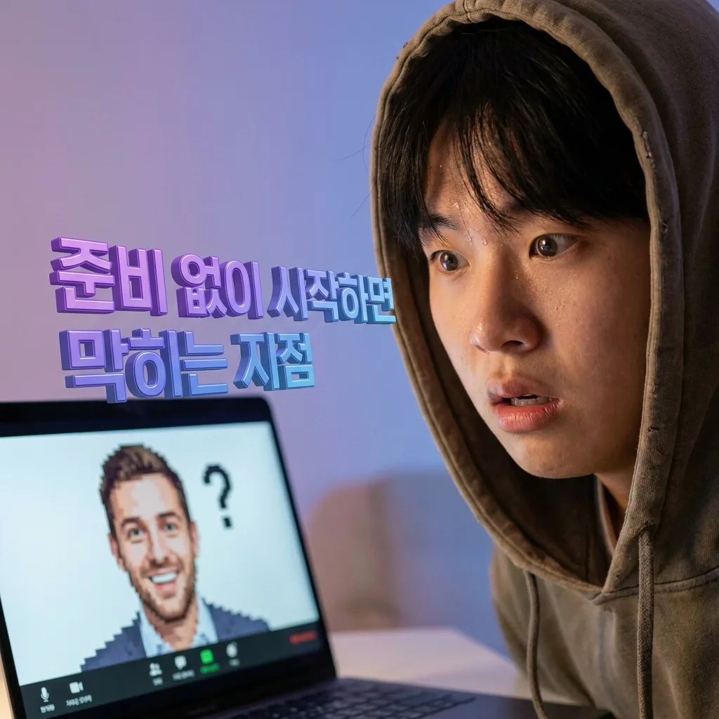 준비 없이 프리토킹을 시작했을 때 침묵으로 막히는 지점을 보여주는 인포그래픽