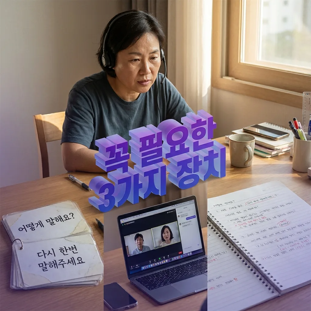 왕초보 프리토킹에 필요한 생존 표현 주제 공유 즉시 교정 세 장치를 정리한 카드