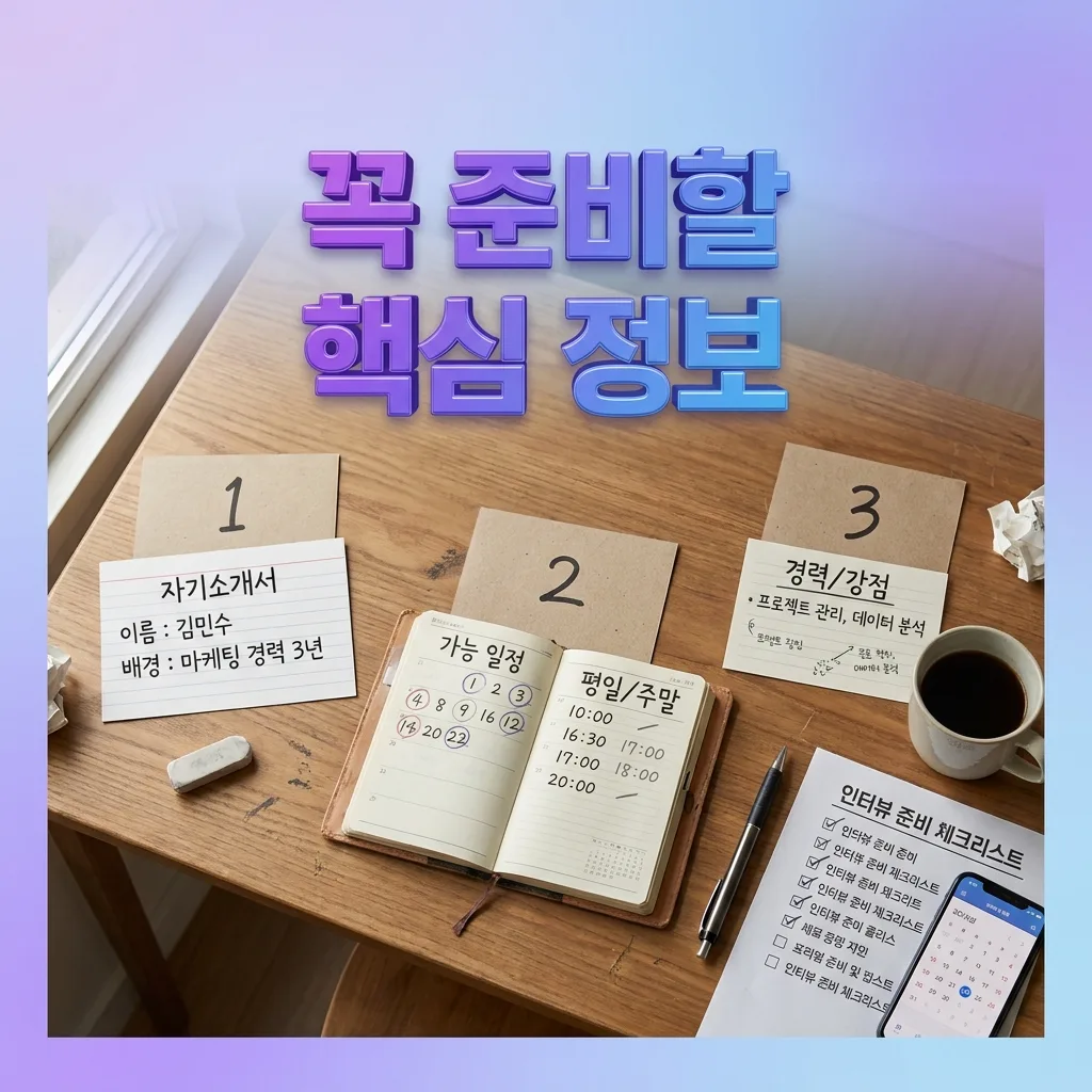 잡 인터뷰 전 본인 소개 가능 시간 경력 핵심 정보를 정리한 카드