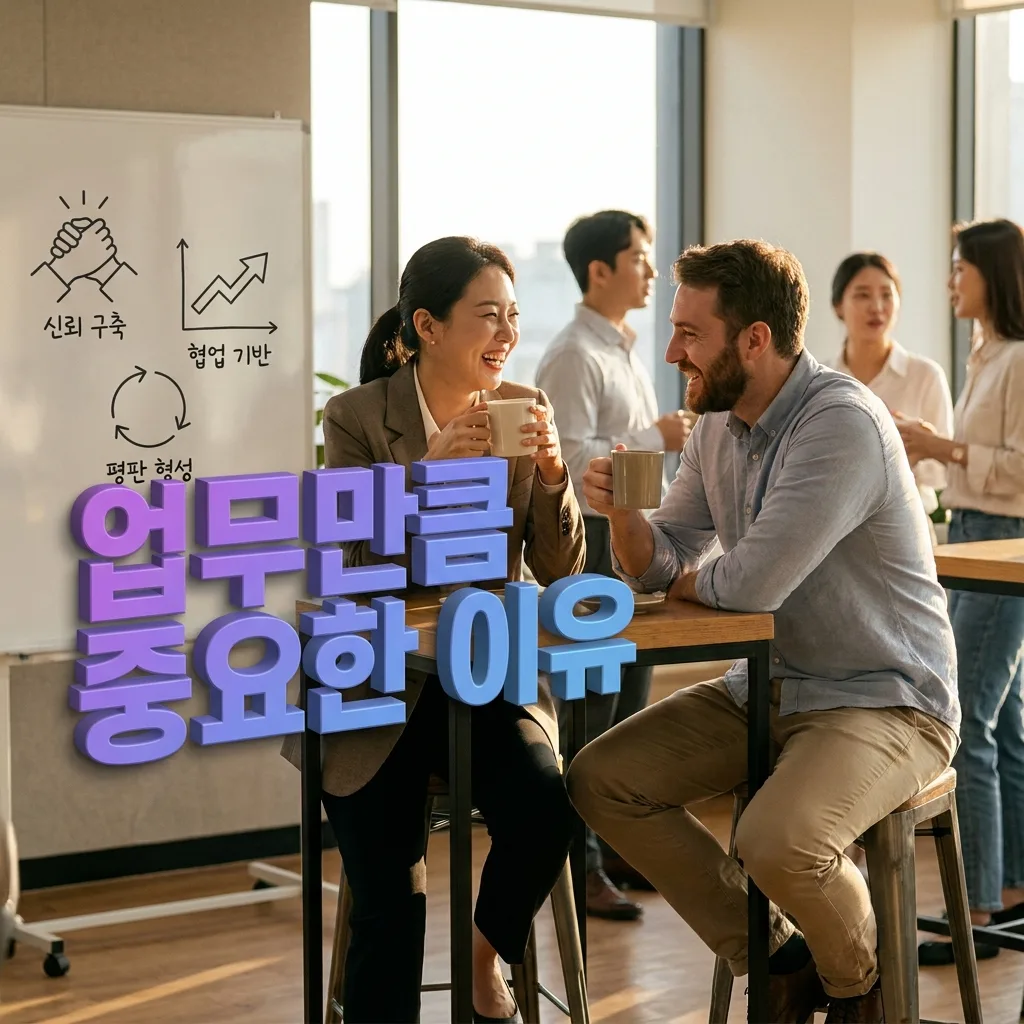 영어 스몰토크가 신뢰와 평판을 쌓는 업무의 일부임을 보여주는 도식