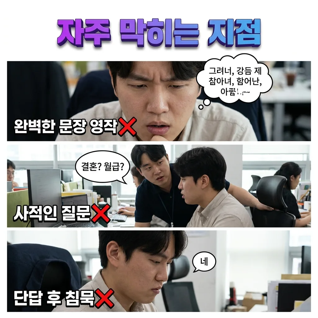 한국인이 영어 스몰토크에서 자주 막히는 지점을 정리한 인포그래픽
