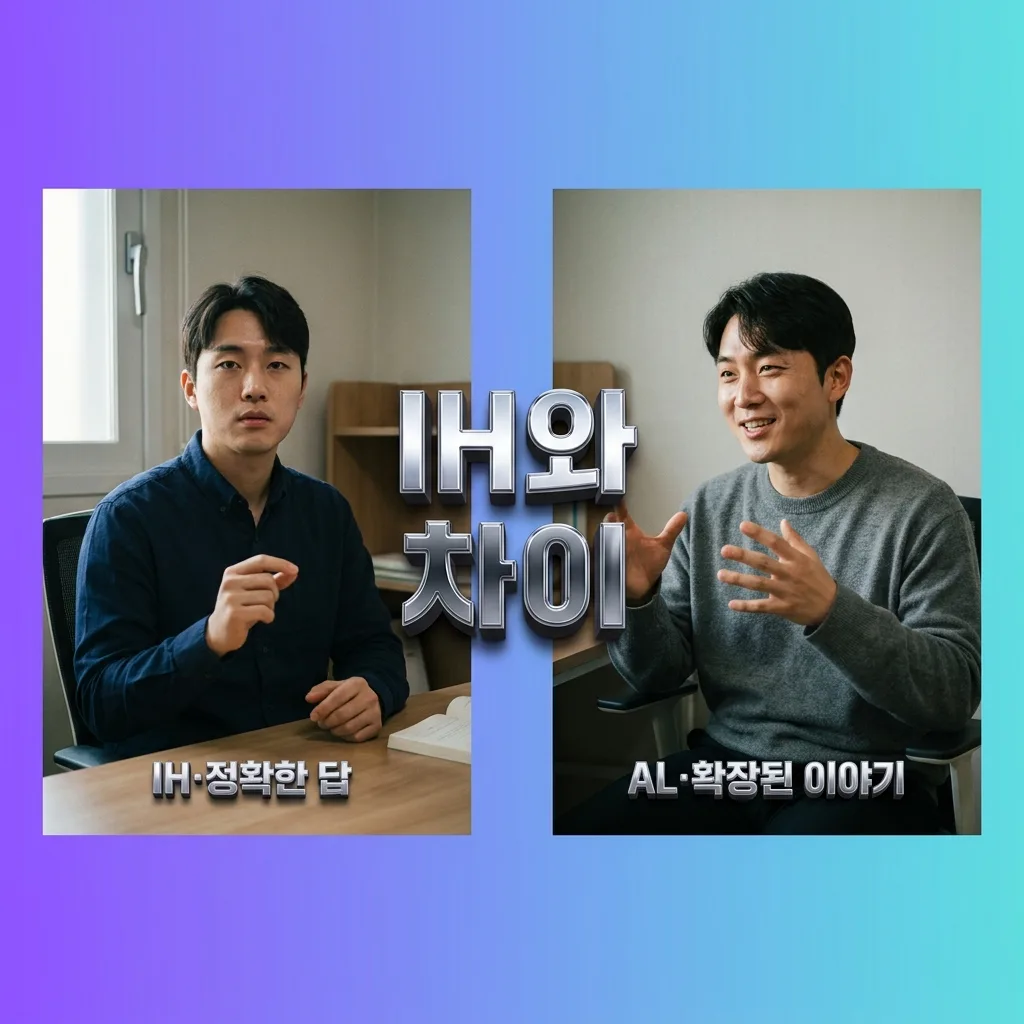 오픽 IH와 AL의 수준 차이를 정확성과 확장으로 비교한 인포그래픽