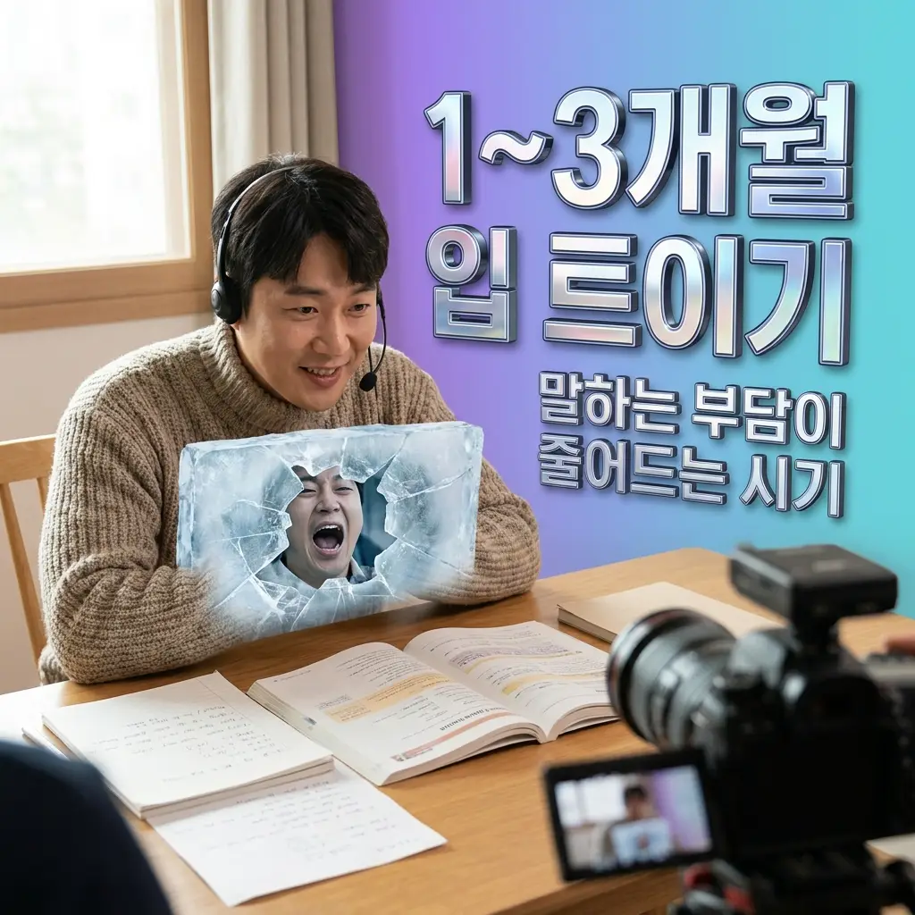 원어민 영어회화 1개월에서 3개월 입이 트이는 단계를 보여주는 인포그래픽