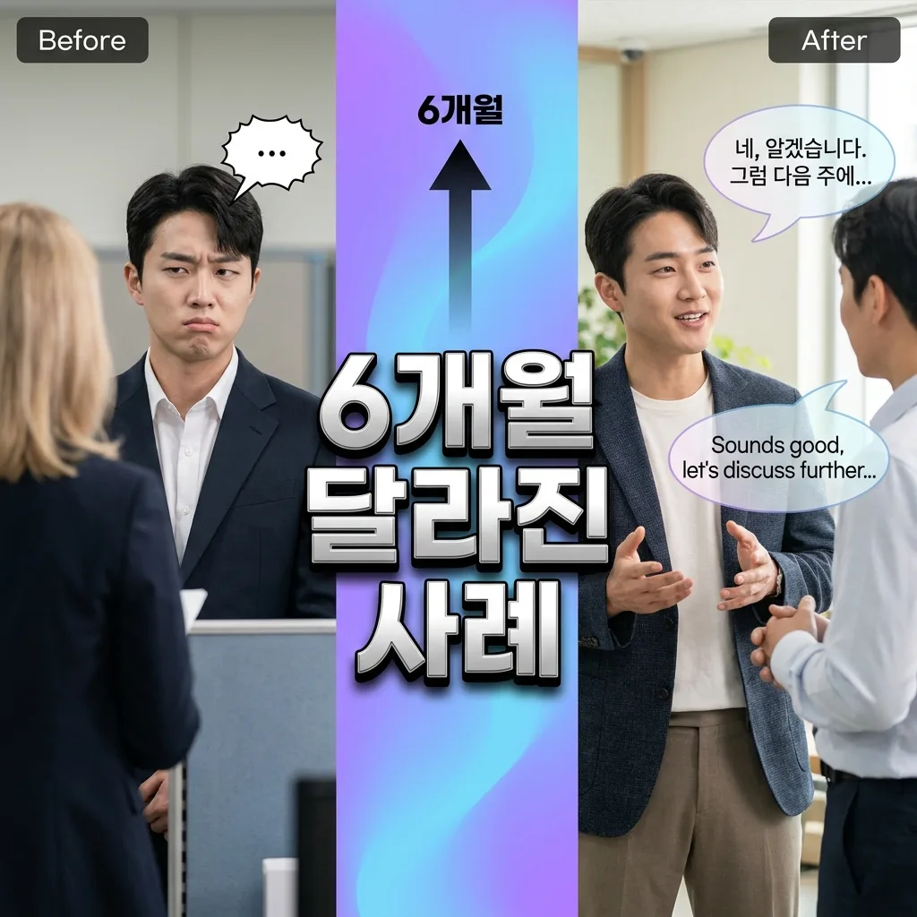 원어민 1대1 주 3회 6개월 만에 달라진 직장인 Before After 사례 도식