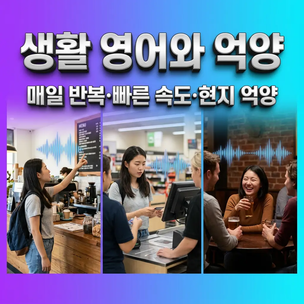 마트 카페 펍에서 매일 반복되는 생활 영어와 억양 대응 인포그래픽