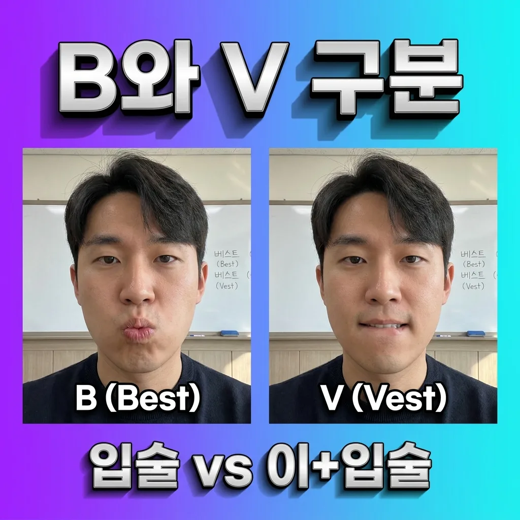 B와 V 발음 차이를 최소대립쌍으로 비교한 도식
