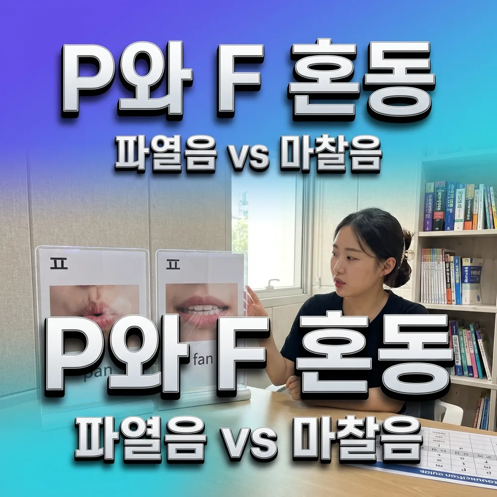 P와 F 혼동으로 단어가 다르게 들리는 예를 보여주는 인포그래픽