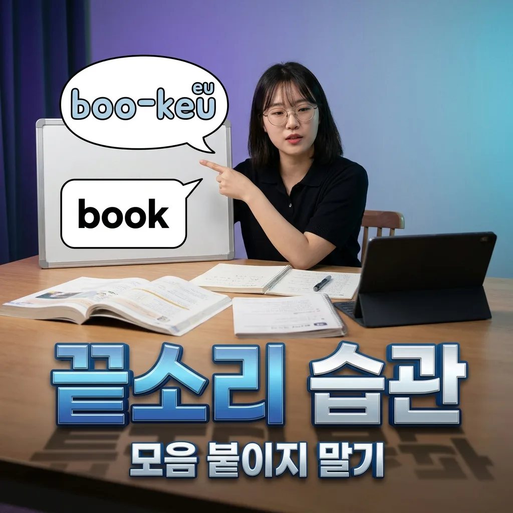 영어 끝소리에 모음을 붙이는 한국인 습관과 교정을 보여주는 도식