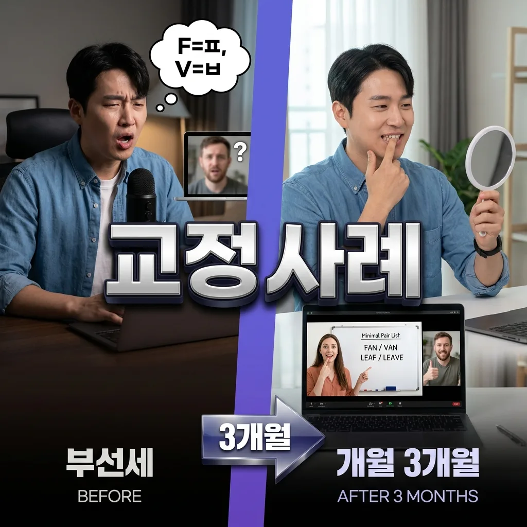 자음 발음을 3개월 만에 교정한 수강생 Before After 사례 도식