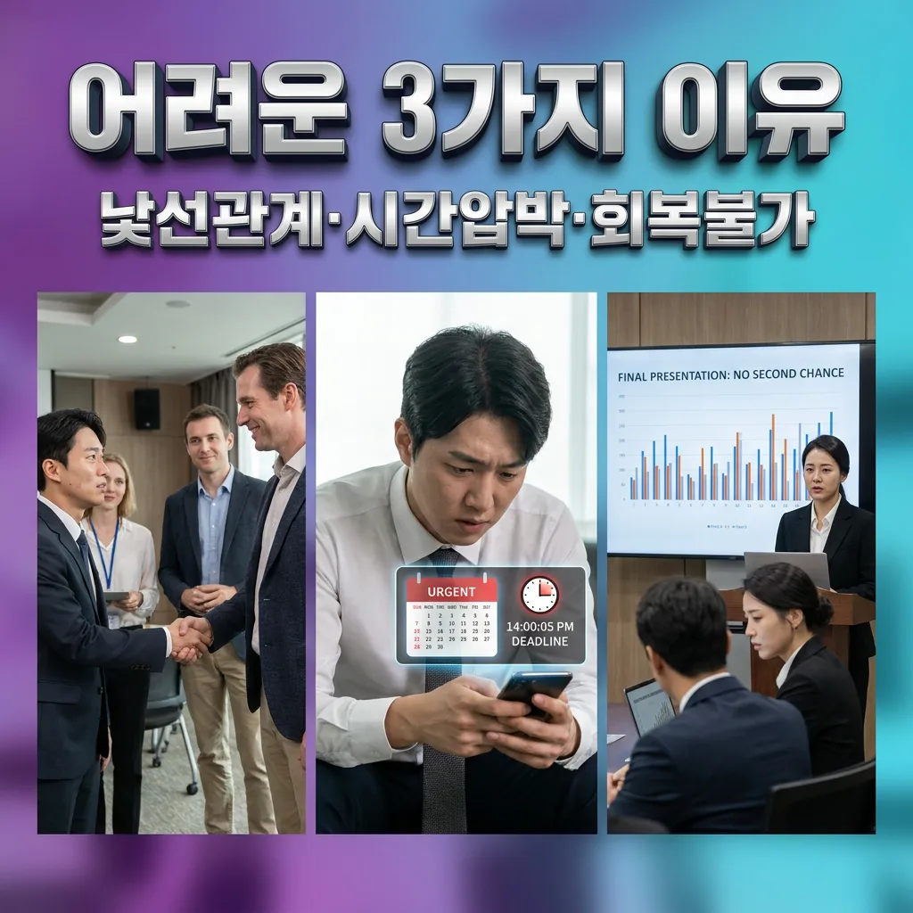 출장 영어가 유독 어려운 세 가지 낯선 관계 시간 압박 회복 불가를 정리한 도식