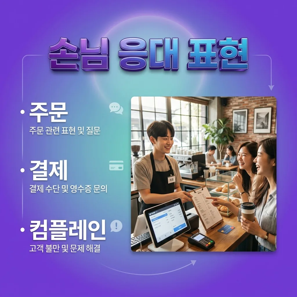 손님 응대 중 주문 결제 컴플레인 상황별 표현을 정리한 도식