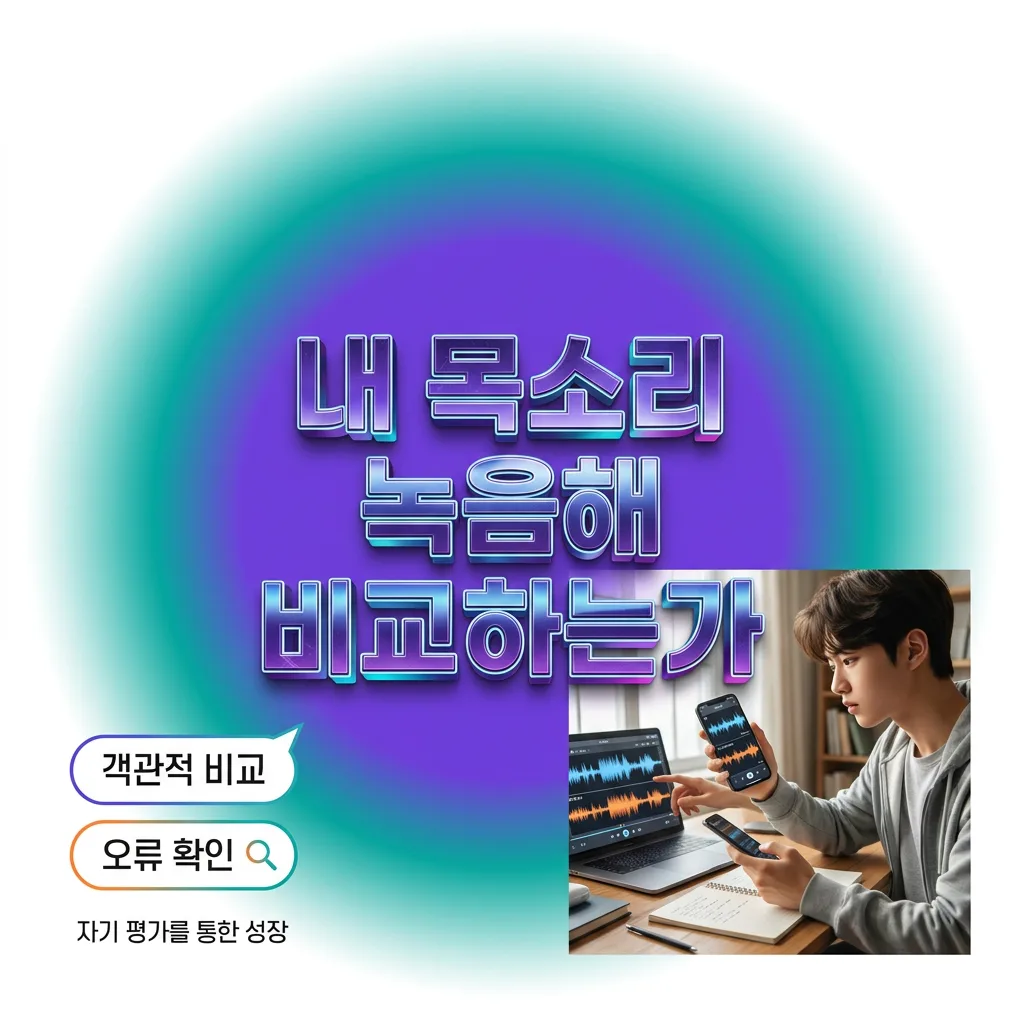 내 목소리를 녹음해서 원본과 비교하는 훈련법을 보여주는 인포그래픽