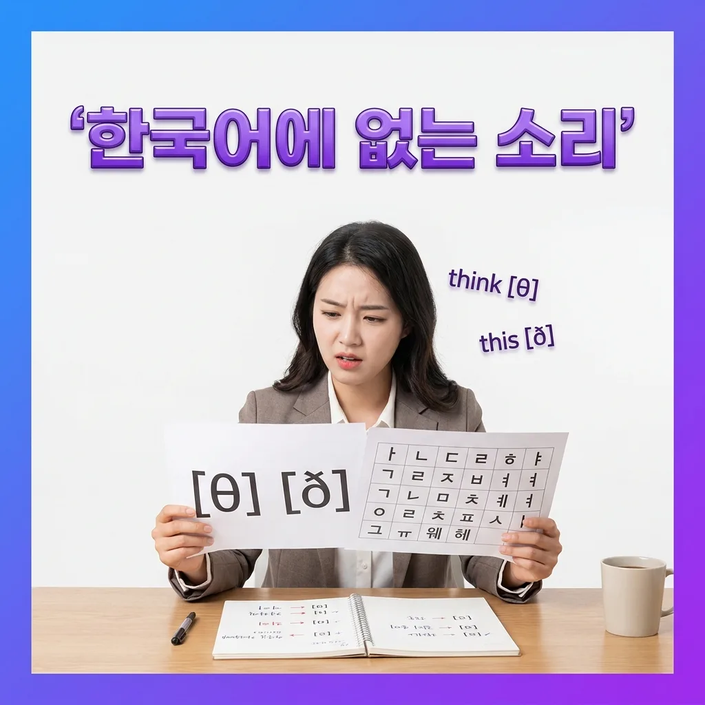 유성음 th와 무성음 th의 성대 진동 차이를 보여주는 조음 도표