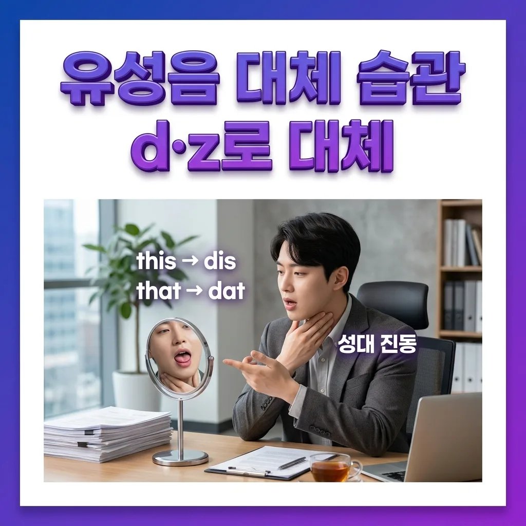 this를 dis로 잘못 발음할 때 혀끝이 윗니 뒤로 이동하는 조음 위치 비교 그림