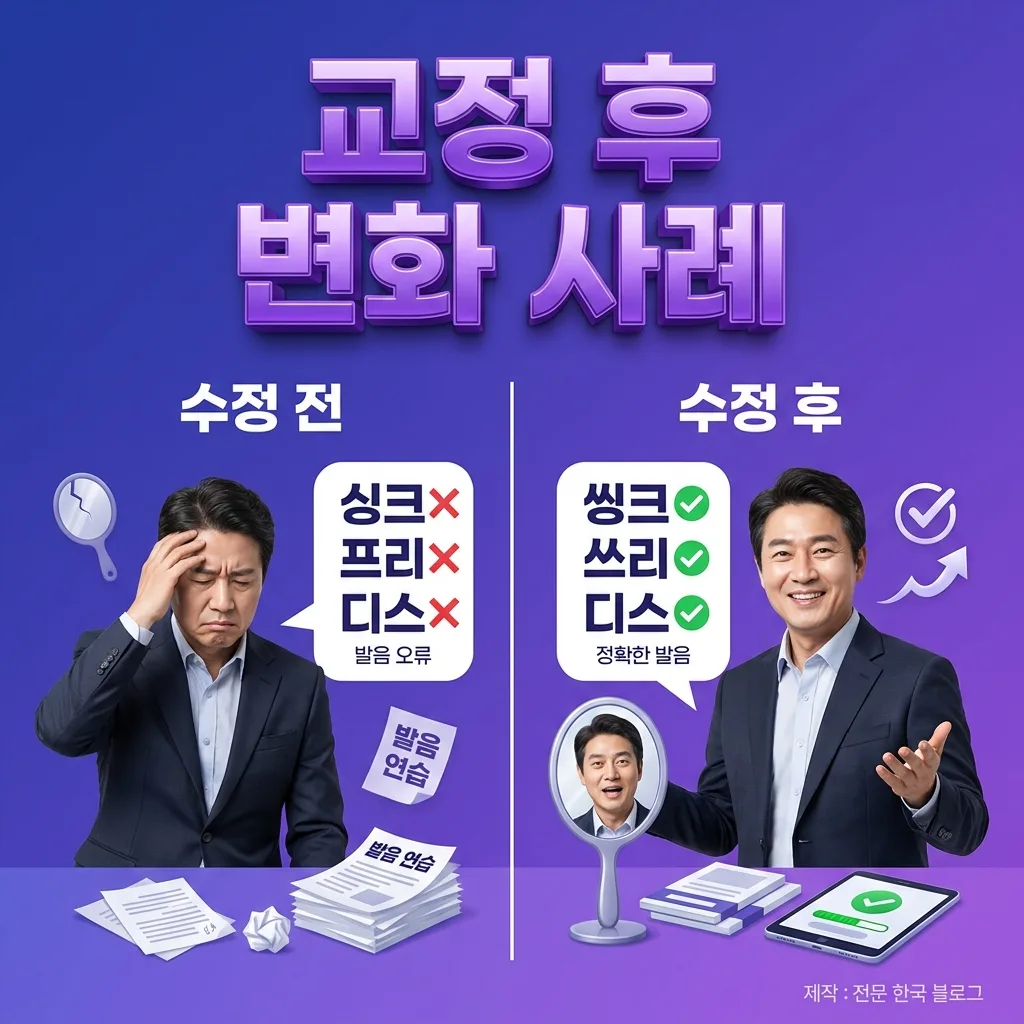 th 발음 교정 전후 발음 정확도 변화를 보여주는 수강생 사례 그래프